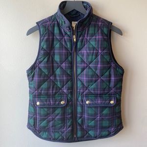 J. Crew Factory vest quilted plaid purple, green, navy small